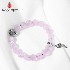 Vòng tay phong thủy đá thạch anh tím ngọc phối charm cánh bạc hạt 8mm
