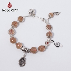 Vòng tay phong thủy đá thạch anh tóc đỏ phối charm chuông bạc hạt 10mm