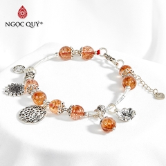 Vòng tay phong thủy đá thạch anh tóc đỏ phối charm heo tài lộc hạt 8mm