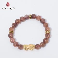 Vòng tay phong thủy đá thạch anh tóc đỏ phối tỳ hưu mạ vàng hạt 8mm