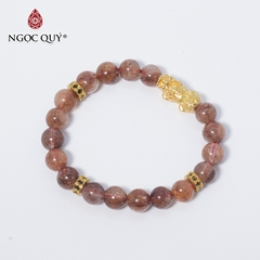 Vòng tay phong thủy đá thạch anh tóc đỏ phối tỳ hưu mạ vàng hạt 8mm