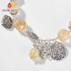 Vòng tay phong thủy đá thạch anh tóc vàng phối charm túi như ý bạc hạt 10mm