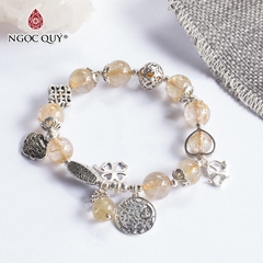 Vòng tay phong thủy đá thạch anh tóc vàng phối charm túi như ý bạc hạt 10mm