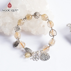 Vòng tay phong thủy đá thạch anh tóc vàng phối charm túi như ý bạc hạt 10mm