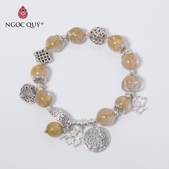 Vòng tay phong thủy đá thạch anh tóc vàng phối charm túi như ý bạc hạt 10mm