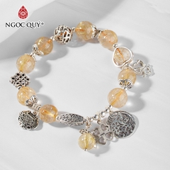 Vòng tay phong thủy đá thạch anh tóc vàng phối charm túi như ý bạc hạt 10mm
