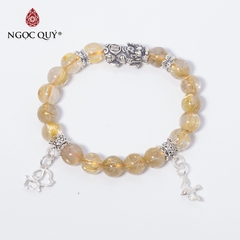 Vòng tay phong thủy đá thạch anh tóc vàng phối tỳ hưu bạc hạt 8mm