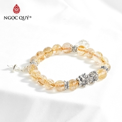 Vòng tay phong thủy đá thạch anh tóc vàng phối tỳ hưu bạc hạt 8mm