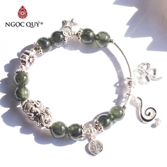 Vòng tay phong thủy đá thạch anh tóc xanh phối charm tỳ hưu bạc hạt 8mm