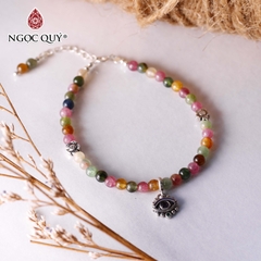 Vòng tay đá tourmaline mix charm bạc