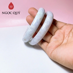 Vòng cẩm thạch A - Ngọc phỉ thúy type A bản tròn trắng điểm lý, hoàng phỉ, gà đen ni 51-55mm (kèm kđ type A)- Ngoc Quý