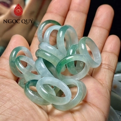 Nhẫn cẩm thạch A - Nhẫn phỉ thúy uyên ương lam thủy chất nếp băng bản hẹ type A