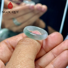 Nhẫn cẩm thạch A - Nhẫn phỉ thúy uyên ương lam thủy chất nếp băng bản hẹ type A