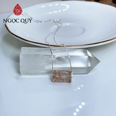 Dây chuyền bạc mặt lu thống đá thạch anh tóc đỏ 14x9mm