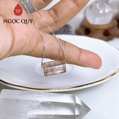 Dây chuyền bạc mặt lu thống đá thạch anh tóc đỏ 14x9mm