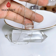 Dây chuyền bạc mặt lu thống đá thạch anh tóc đỏ 14x9mm