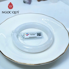 Vòng cẩm thạch A - Vòng phỉ thúy type A bản bản hẹ bạch ngọc điểm bông xanh ni 56-59 mm ( Kèm kđ type A) - Ngọc Quý