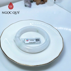 Vòng cẩm thạch A - Vòng phỉ thúy type A bản bản hẹ bạch ngọc điểm bông xanh ni 56-59 mm ( Kèm kđ type A) - Ngọc Quý