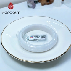 Vòng cẩm thạch A - Vòng phỉ thúy type A bản bản hẹ bạch ngọc điểm bông xanh ni 56-59 mm ( Kèm kđ type A) - Ngọc Quý