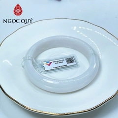 Vòng cẩm thạch A - Vòng phỉ thúy type A bản bản hẹ bạch ngọc điểm bông xanh ni 56-59 mm ( Kèm kđ type A) - Ngọc Quý