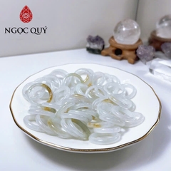 Nhẫn cẩm thạch A Myanmar - Nhẫn phỉ thúy bạch ngọc - bạch ngọc điểm phỉ nếp băng bản 3-4mm type A - Ngọc Quý