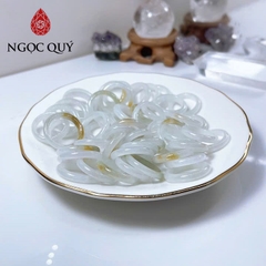 Nhẫn cẩm thạch A Myanmar - Nhẫn phỉ thúy bạch ngọc - bạch ngọc điểm phỉ nếp băng bản 3-4mm type A - Ngọc Quý