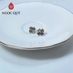 Bông tai bạc đá tourmaline đa sắc 11mm - Ngọc Quý