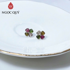 Bông tai bạc đá tourmaline đa sắc 11mm - Ngọc Quý