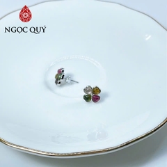 Bông tai bạc đá tourmaline đa sắc 11mm - Ngọc Quý