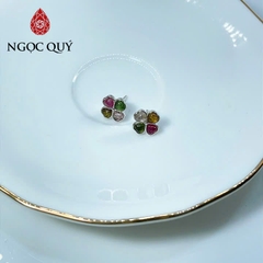 Bông tai bạc đá tourmaline đa sắc 11mm - Ngọc Quý
