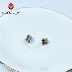 Bông tai bạc đá tourmaline đa sắc 11mm - Ngọc Quý