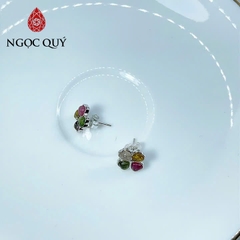 Bông tai bạc đá tourmaline đa sắc 11mm - Ngọc Quý