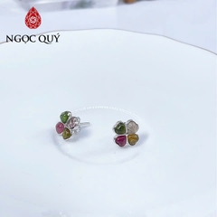 Bông tai bạc đá tourmaline đa sắc 11mm - Ngọc Quý