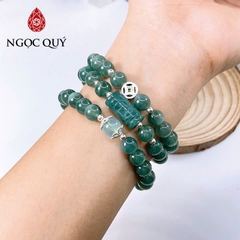Vòng tay cẩm thạch A - Vòng ngọc phỉ thúy lam ngọc phối charm hạt 8mm - Ngọc Quý
