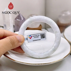 Vòng cẩm thạch A Myanmar - Ngọc phỉ thúy type A bản tròn trắng bông xanh điểm tím ni 53-55 LM92(kèm kđ type A) - Ngoc Qu