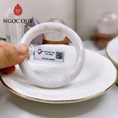 Vòng cẩm thạch A Myanmar - Ngọc phỉ thúy type A bản tròn trắng bông xanh điểm tím ni 53-55 LM92(kèm kđ type A) - Ngoc Qu