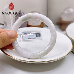 Vòng cẩm thạch A Myanmar - Ngọc phỉ thúy type A bản tròn trắng bông xanh điểm tím ni 53-55 LM92(kèm kđ type A) - Ngoc Qu
