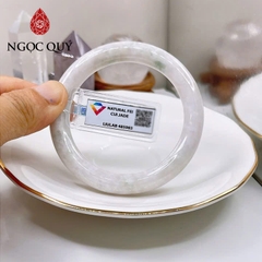 Vòng cẩm thạch A Myanmar - Ngọc phỉ thúy type A bản tròn trắng bông xanh điểm tím ni 53-55 LM92(kèm kđ type A) - Ngoc Qu