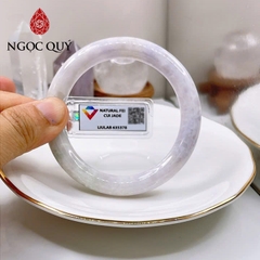 Vòng cẩm thạch A Myanmar - Ngọc phỉ thúy type A bản tròn trắng bông xanh điểm tím ni 53-55 LM92(kèm kđ type A) - Ngoc Qu