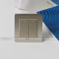 Bộ công tắc đôi 1 chiều,viền mặt nhôm xước