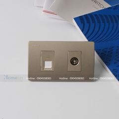 Mặt đôi ổ cắm mạng + tivi mầu vàng