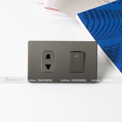 Bộ ổ cắm đơn 2 chấu + công tắc 1 chiều mặt 2 lỗ màu xám