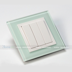 Bộ công tắc ba 1 chiều mặt kính xanh 