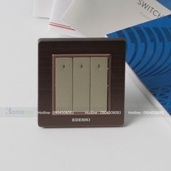 Bộ công tắc ba 1 chiều viền kính màu đen