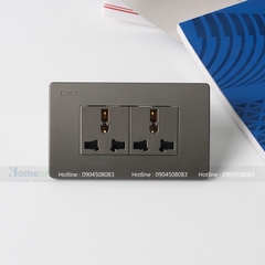Bộ 2 ổ cắm đơn 3 chấu đa năng măt 3 lỗ màu xám