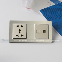 bộ ổ cắm đôi 3 chấu kèm ổ cắm mạng + tivi