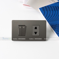 Bộ công tắc kép 1 chiều size s + ổ cắm đơn 2 chấu sezi s mặt đôi màu xám