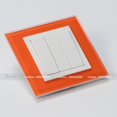 Bộ công tắc ba 1 chiều viền mặt kính màu cam