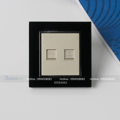 Bộ ổ cắm mạng thoại viền kính màu đen