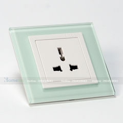 Bộ ổ cắm 3 chấu đa năng mặt kính màu xanh